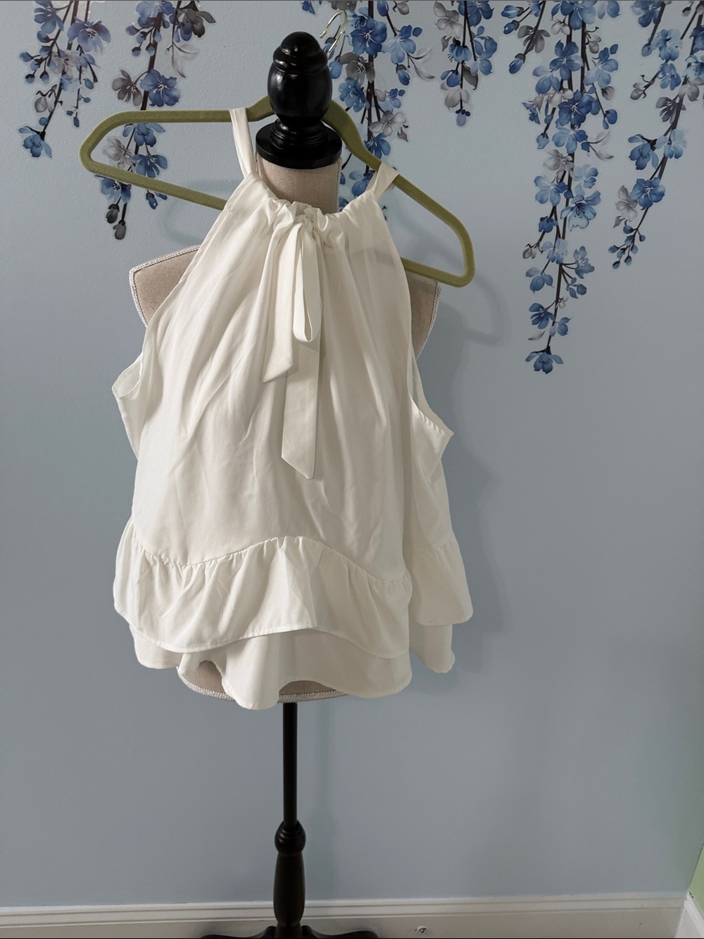 SHEIN Cream Halter Tie Ruffle Camisole